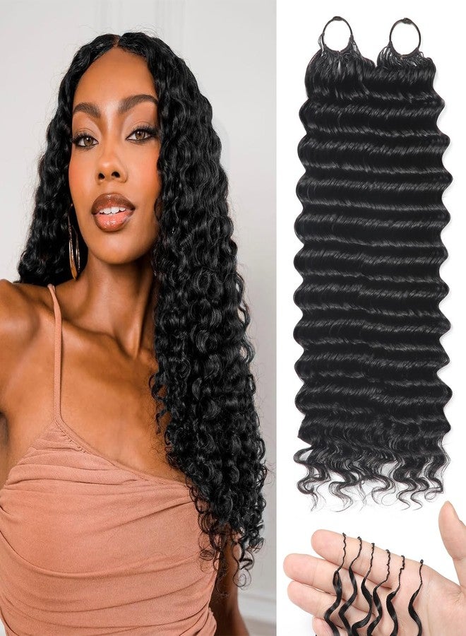 IVCoco Human Crochet Hair for Black Women Deep wave Crochet Human Hair Bundles 18 Inch 50g Pre-Separated Feather Crochet Human Hair Deep Wavy Invisible Crochet Hair Extensions 40 Strands Natural Black - Image 1